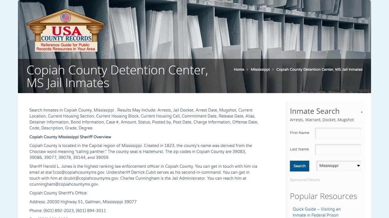 Copiah County Detention Center, MS Jail Inmates | Name Search